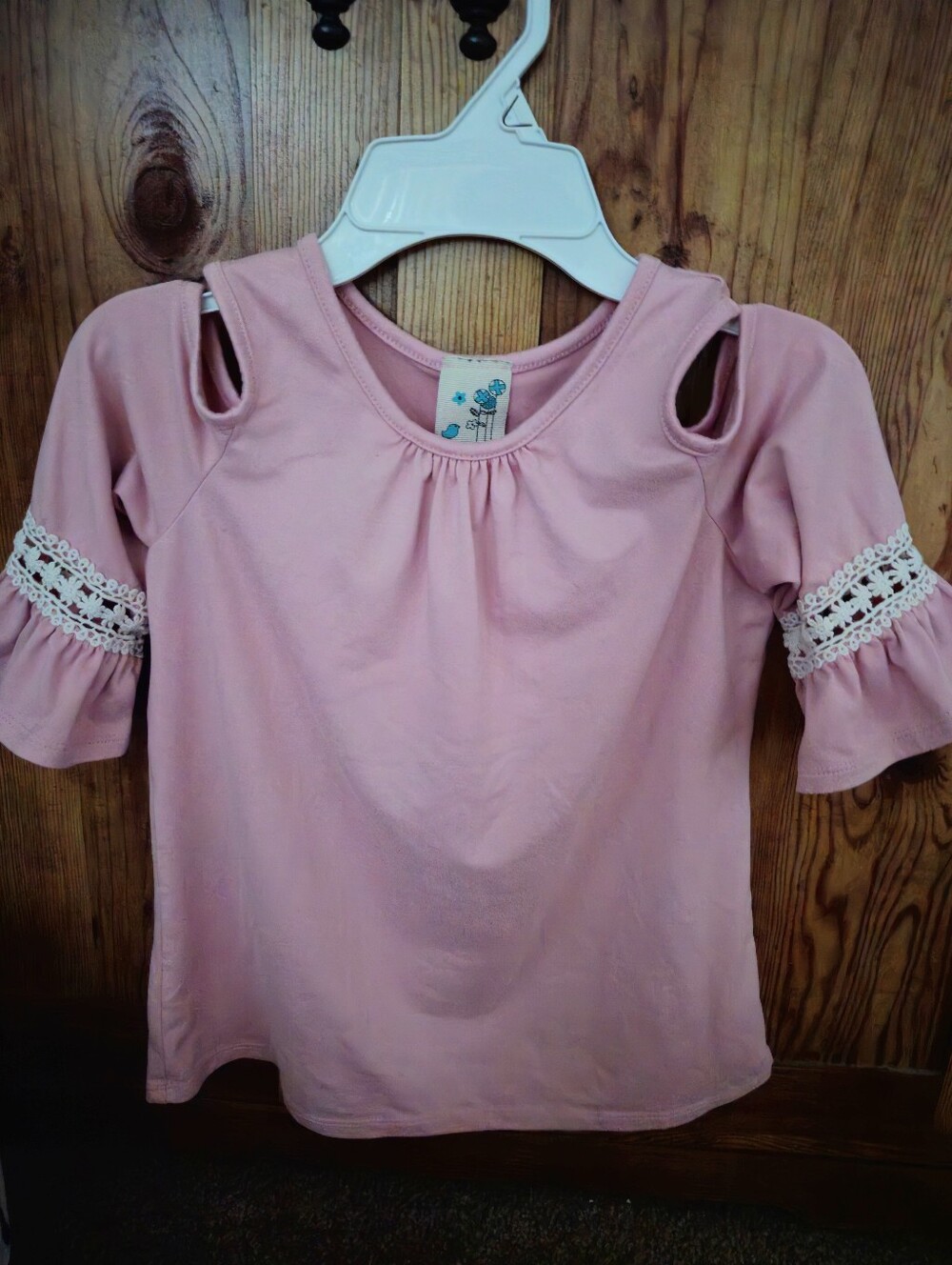 Lily Bleu Light Pink Cold-Shoulder Top with Lace Trim